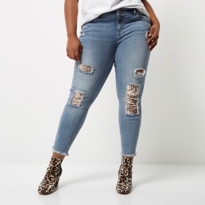 Plus blue sequin Alannah relaxed skinny jeans